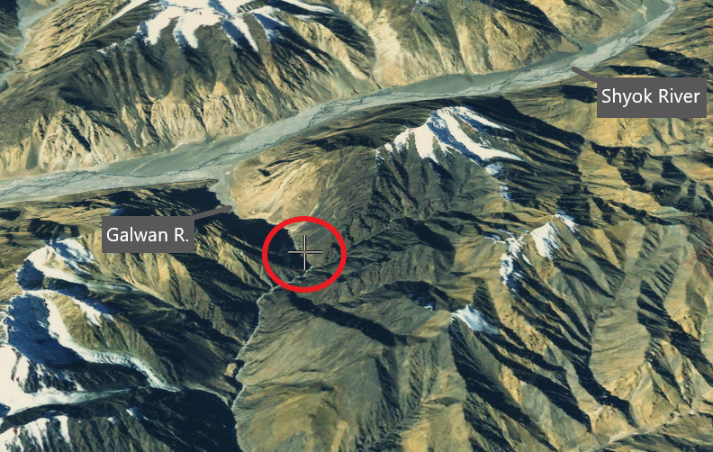 The site of the Galwan clash via NASA WorldWind