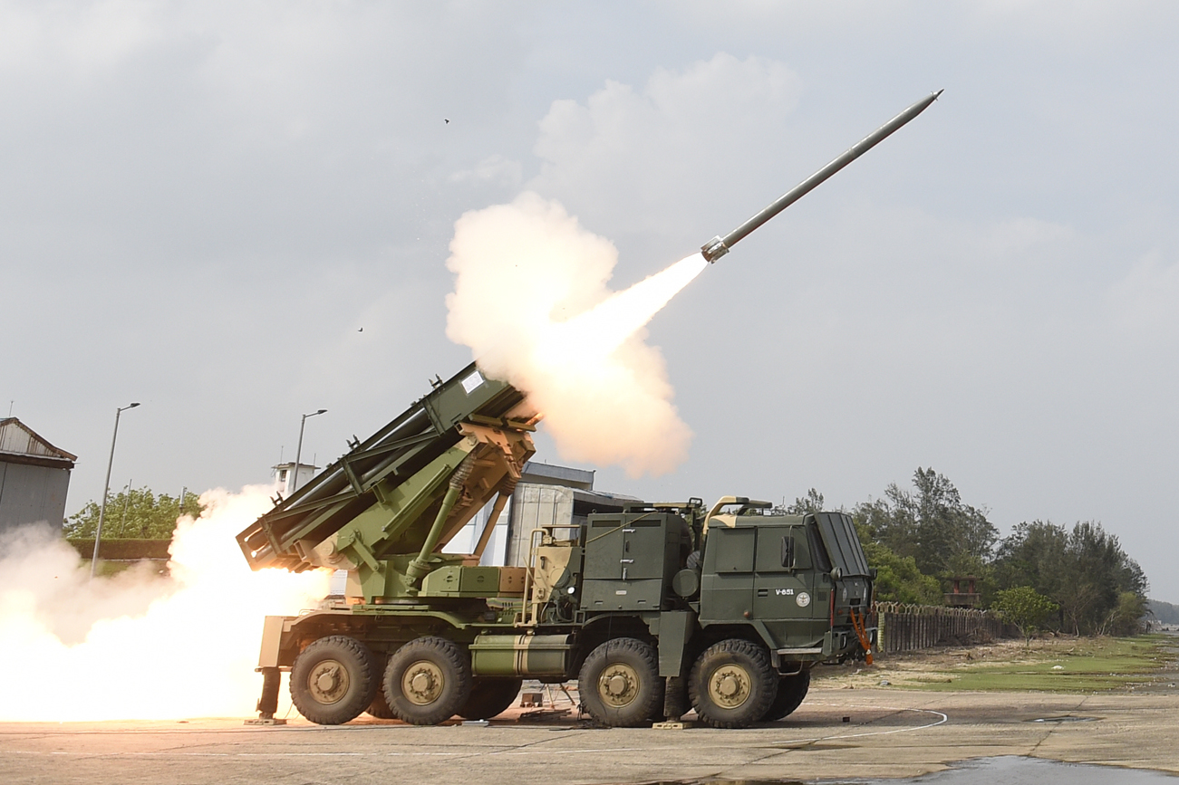 Indian Army Pinaka multi-barrel rocket launcher.